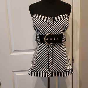 *NWT* Black & White stripe Tube Top w/ belt sz L
